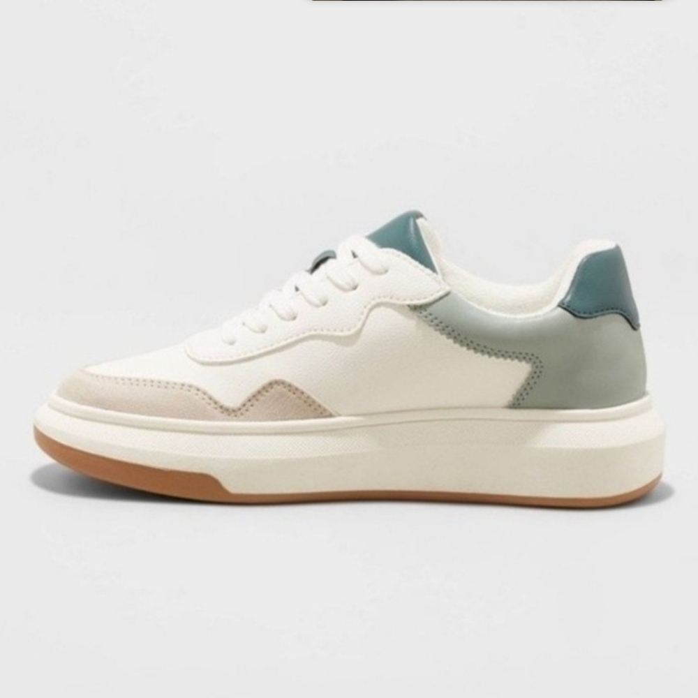 Universal Thread Flora lace up Trendy Sneakers White Blue Tan Memory Foam 8.5 - Picture 2 of 3